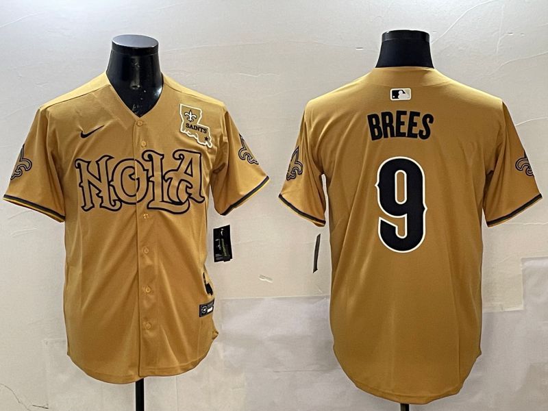 Men New Orleans Saints #9 Brees Yellow Joint Name 2025 Nike Limited NFL Jersey style 4->new orleans saints->NFL Jersey